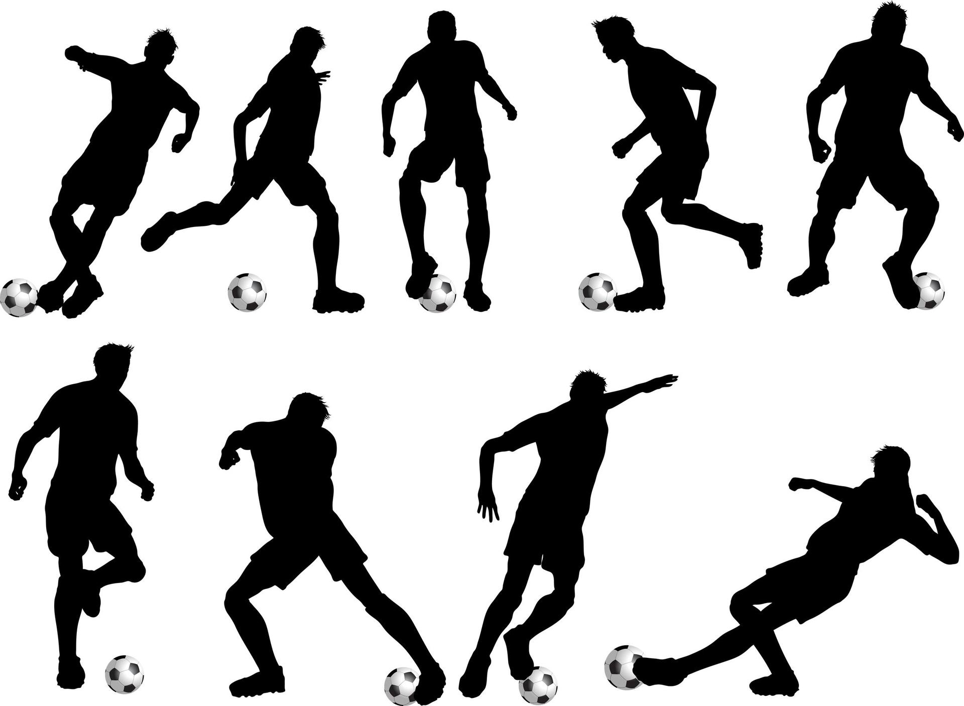 Dynamic vector silhouettes of soccer players, priced at $1 for 1 credit.
