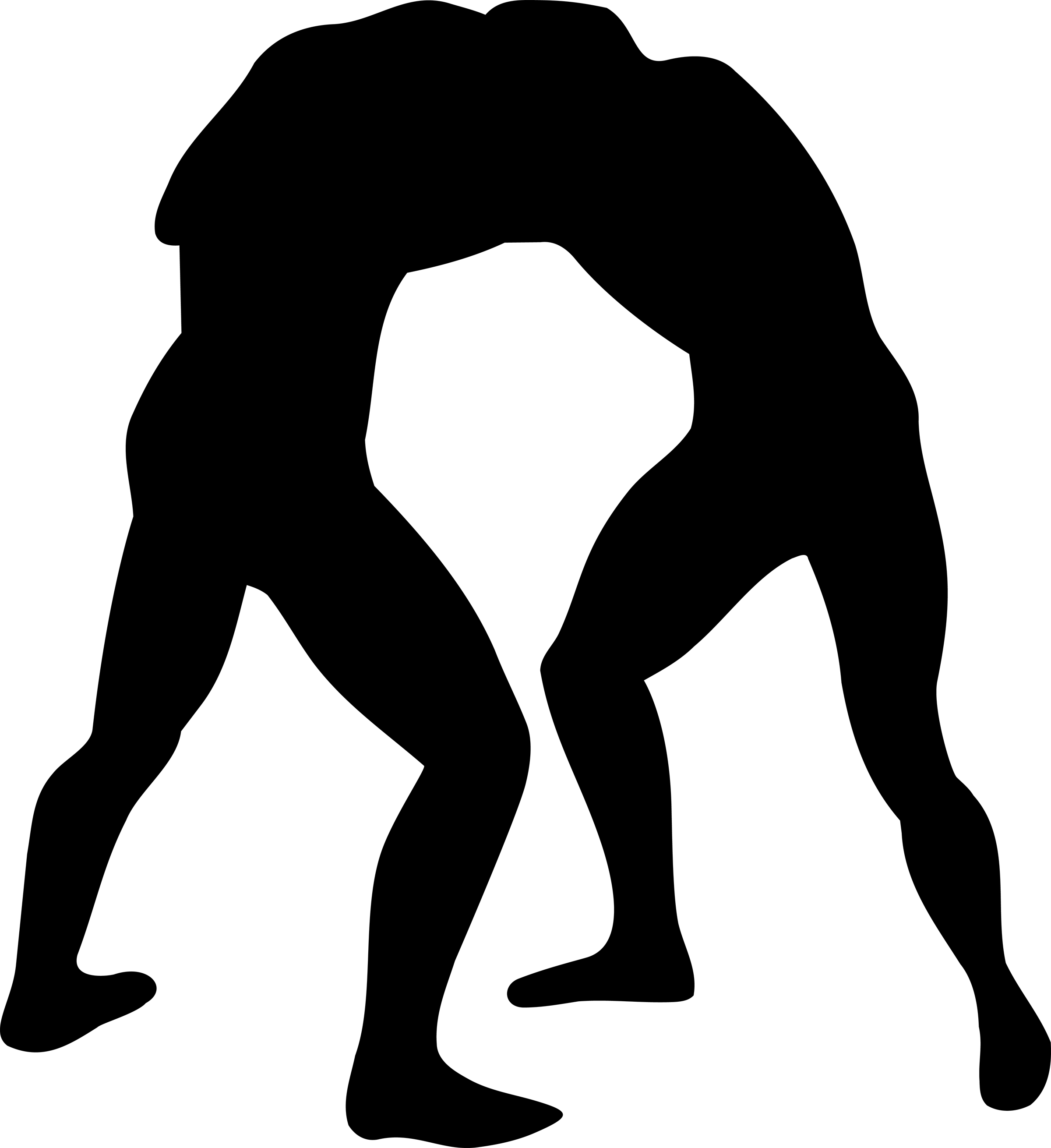 A pixelated alien character featuring a solid black head and body, designed in a retro video game style.