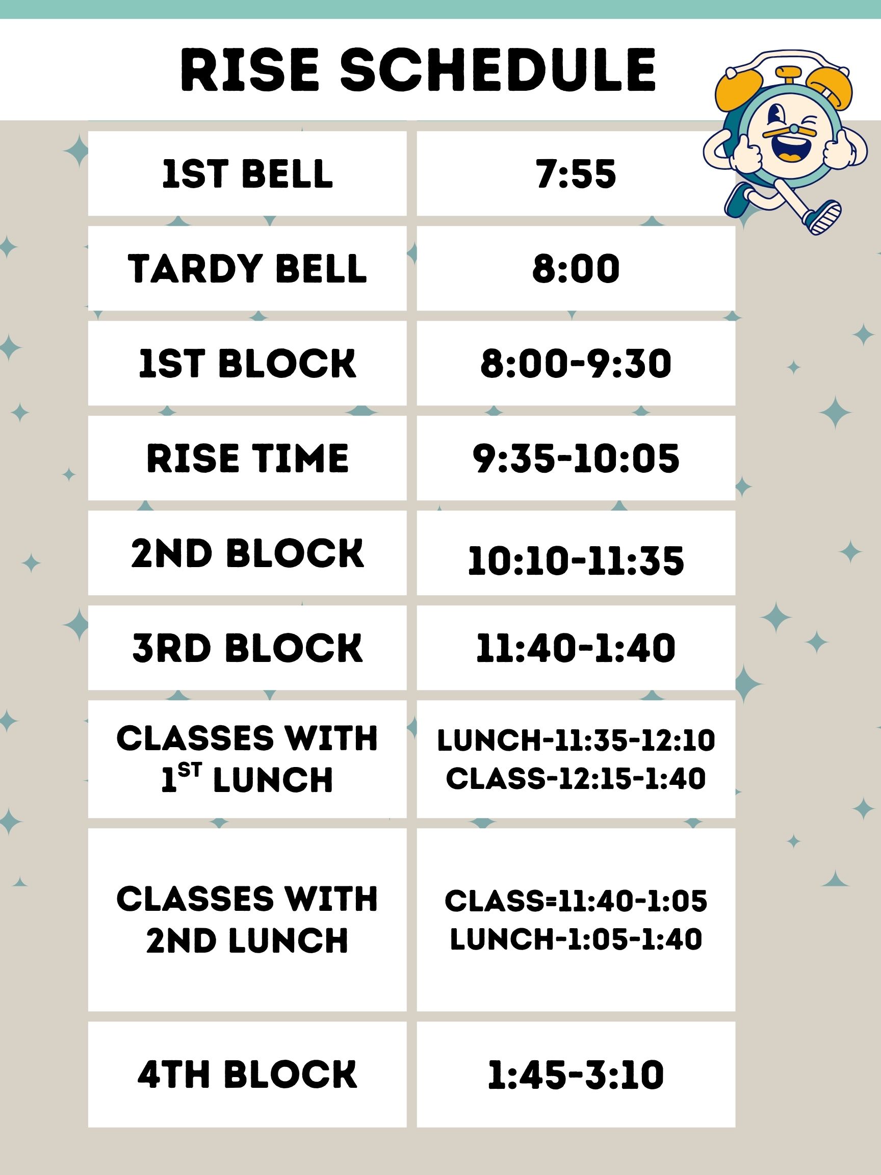RISE SCHEDULE