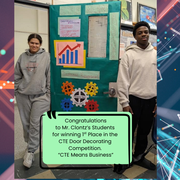 Mr. Clontz won the door decorating contest for CTE week