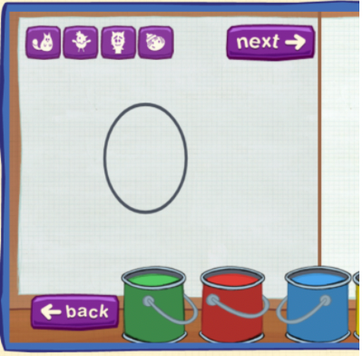 A drawing game setup featuring a whiteboard and a bucket, inviting creativity and artistic expression.