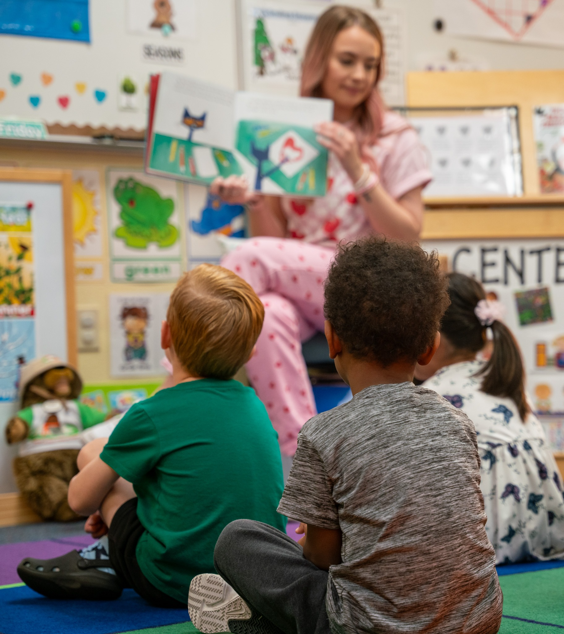 preschool teacher and students