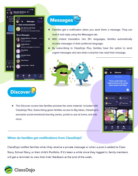 information explaining what class dojo looks like on the parents account