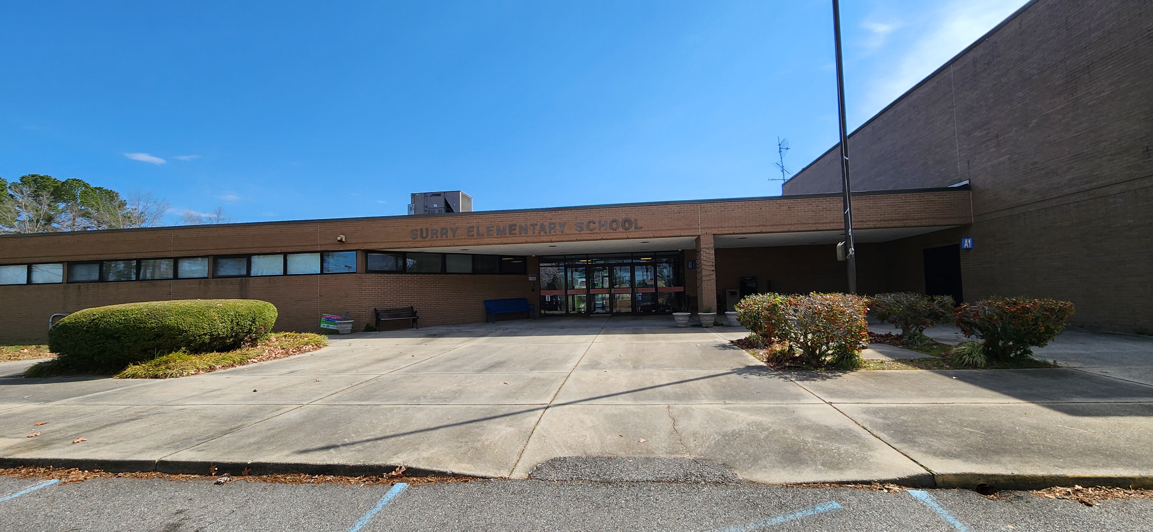 a street side view of the front of Surry Elementary School