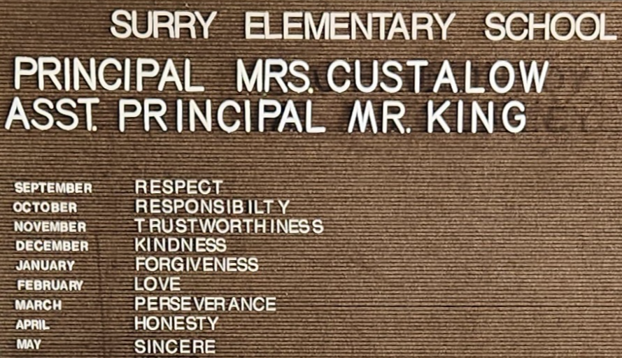Character word display with principal and assistant principal's name