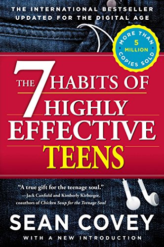 The cover of the book 'The 7 Habits of Highly Effective Teens' by Sean Covey, featuring a bold red background with the title in large white letters and a blue circle indicating more than 5 million copies sold.