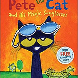 An illustration of Pete the Cat wearing colorful magic sunglasses, radiating joy and creativity in a vibrant setting.