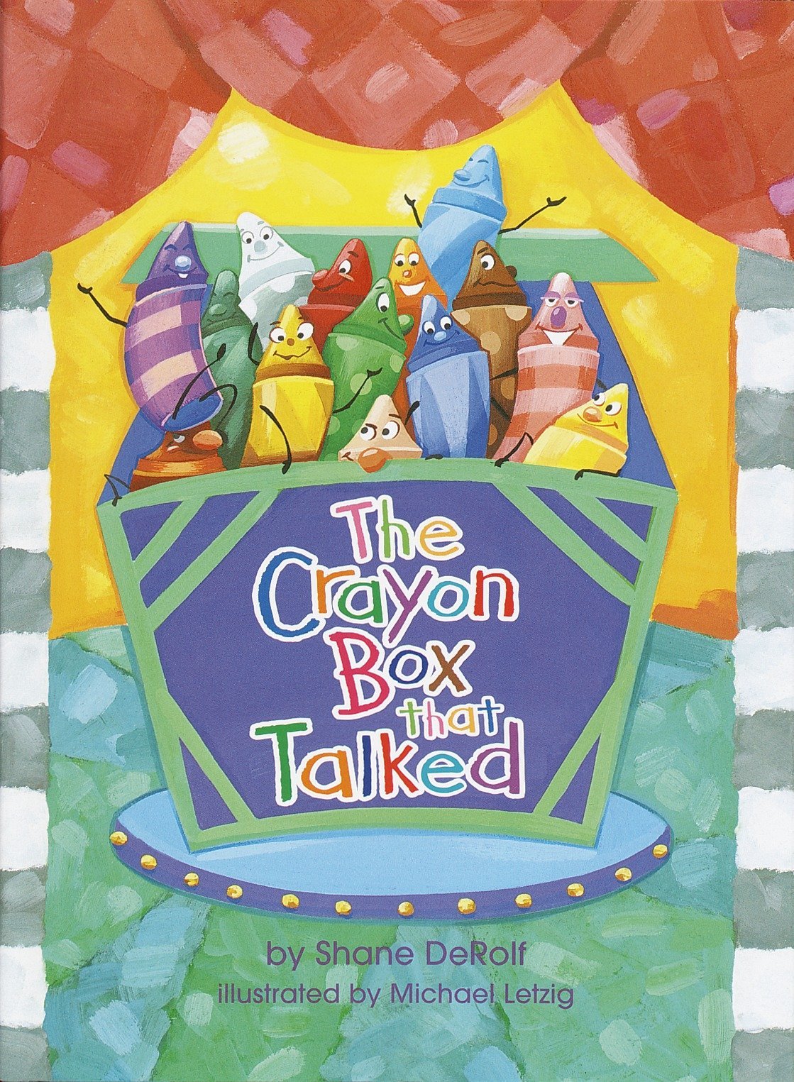 A colorful crayon box featured in a book, symbolizing creativity and artistic expression.