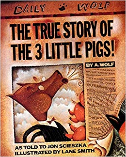 Illustration depicting the three little pigs and the wolf, highlighting their unique houses and the unfolding story.