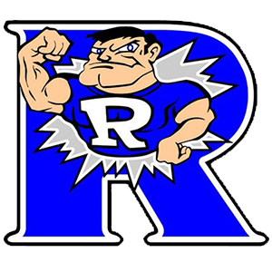 Logo of the Rams football team featuring a stylized ram's head and team colors, symbolizing strength and determination.