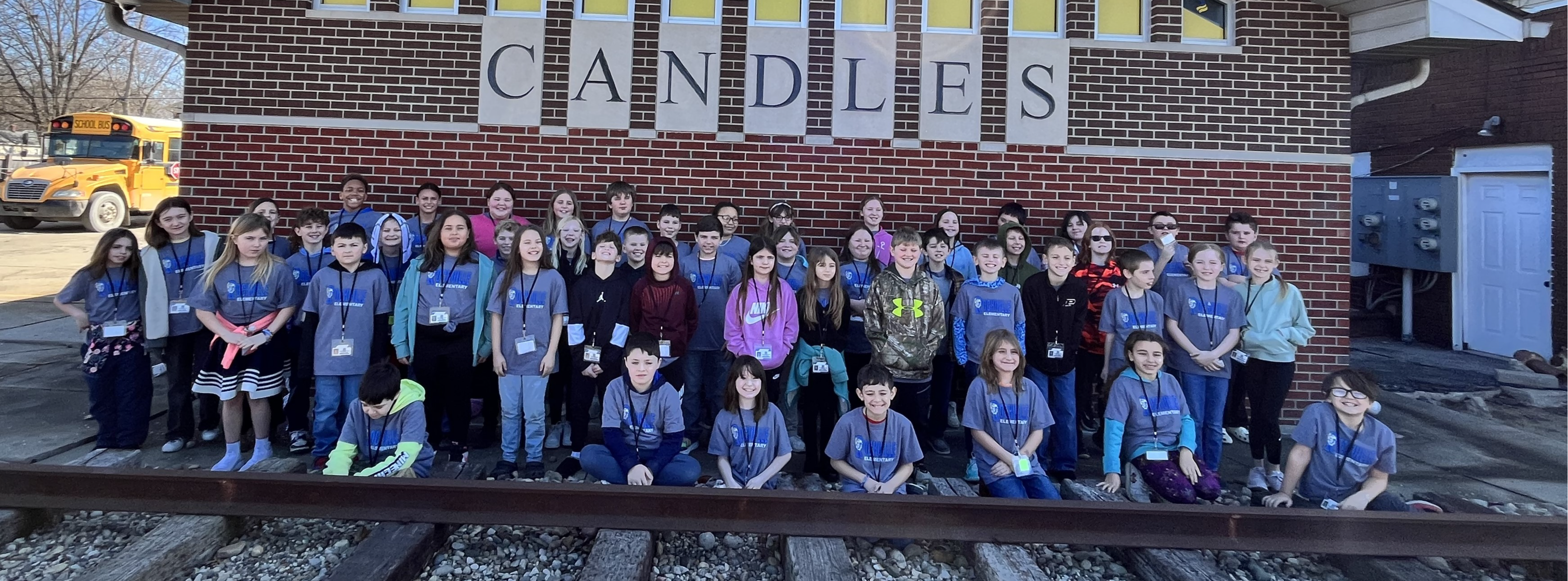 fourth grade students standing outside CANDLES Museum