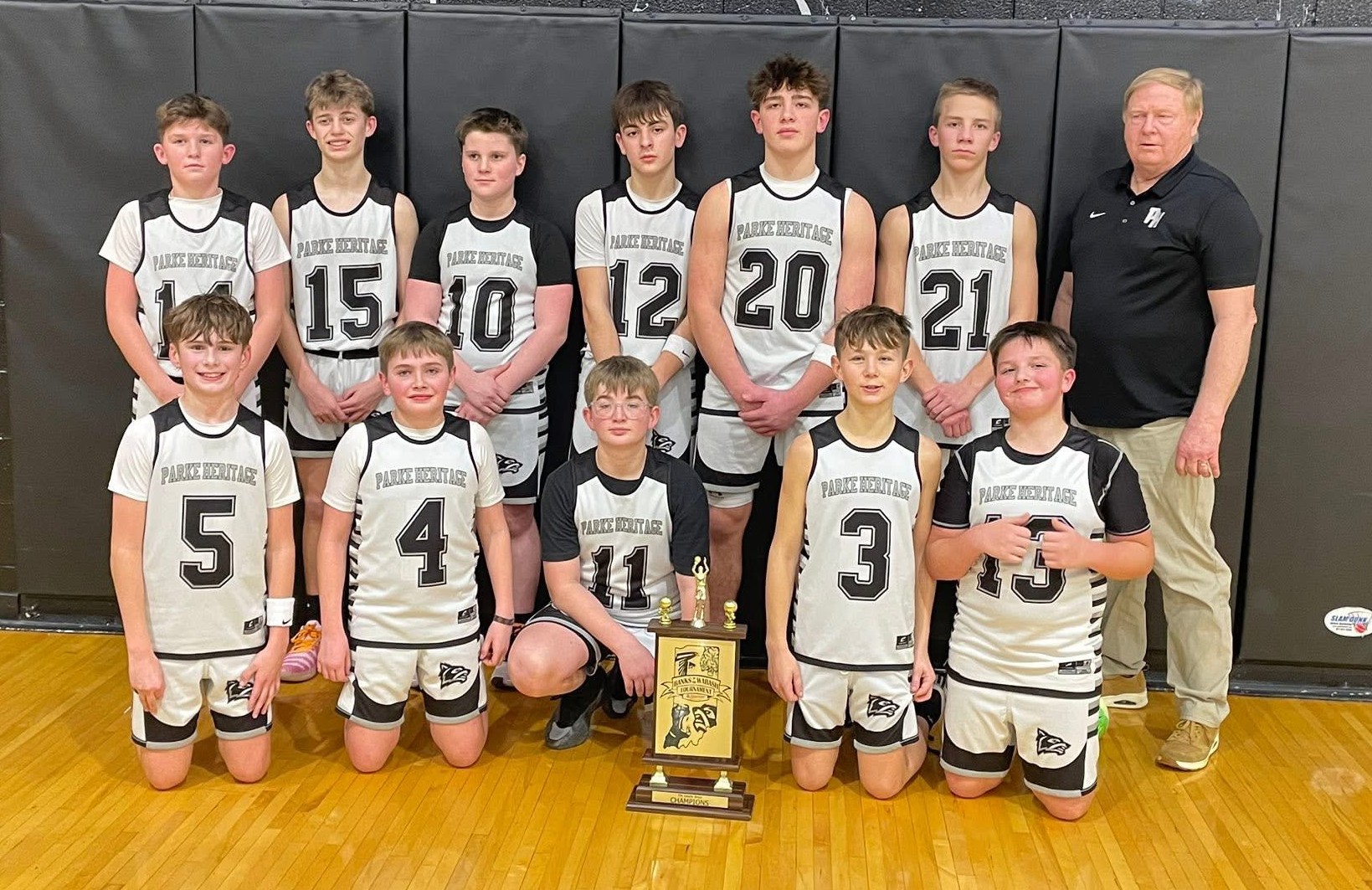 boys basketball players sitting or standing in the gym