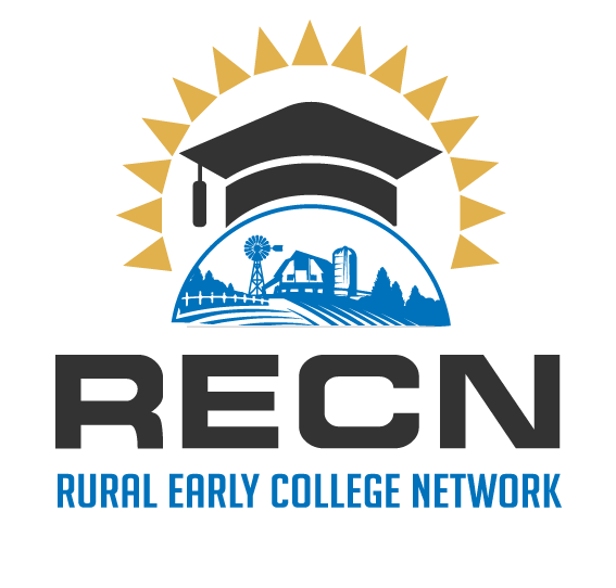 Logo of the Rural Early College Network, featuring a stylized design representing education and community in a rural setting.