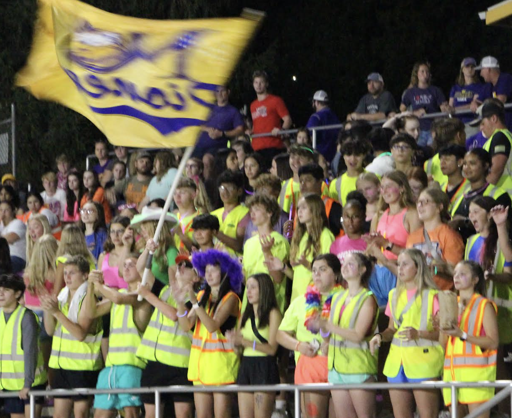 The Nebraska City Student Section cheer on the Pioneer football team in the thrilling 34-30 victory over the Platteview Trojans.  