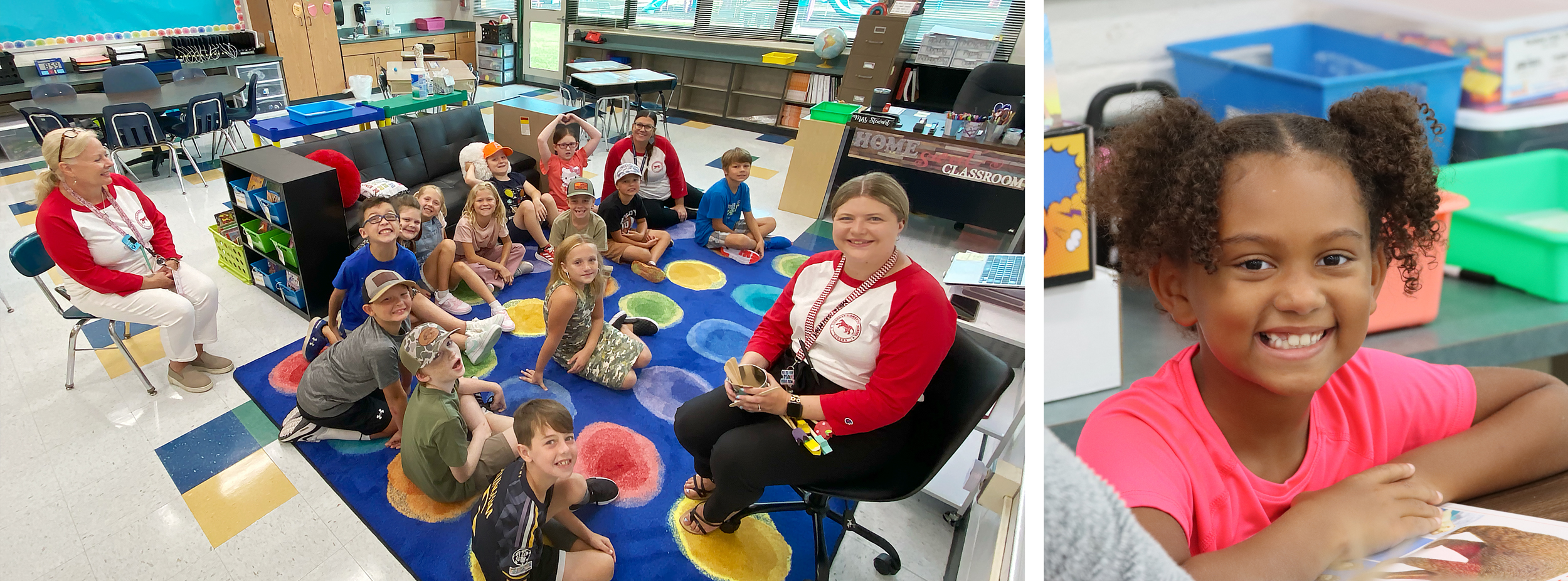 students at Tilghman elementary school smiling at the camera