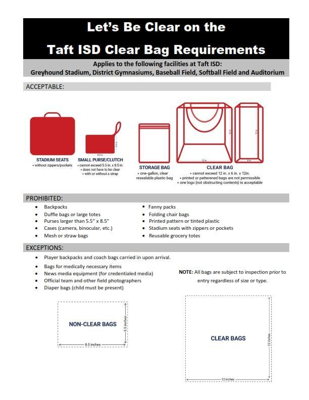  A TSA clear bag requirements sheet outlining regulations for carrying liquids and personal items in travel bags.