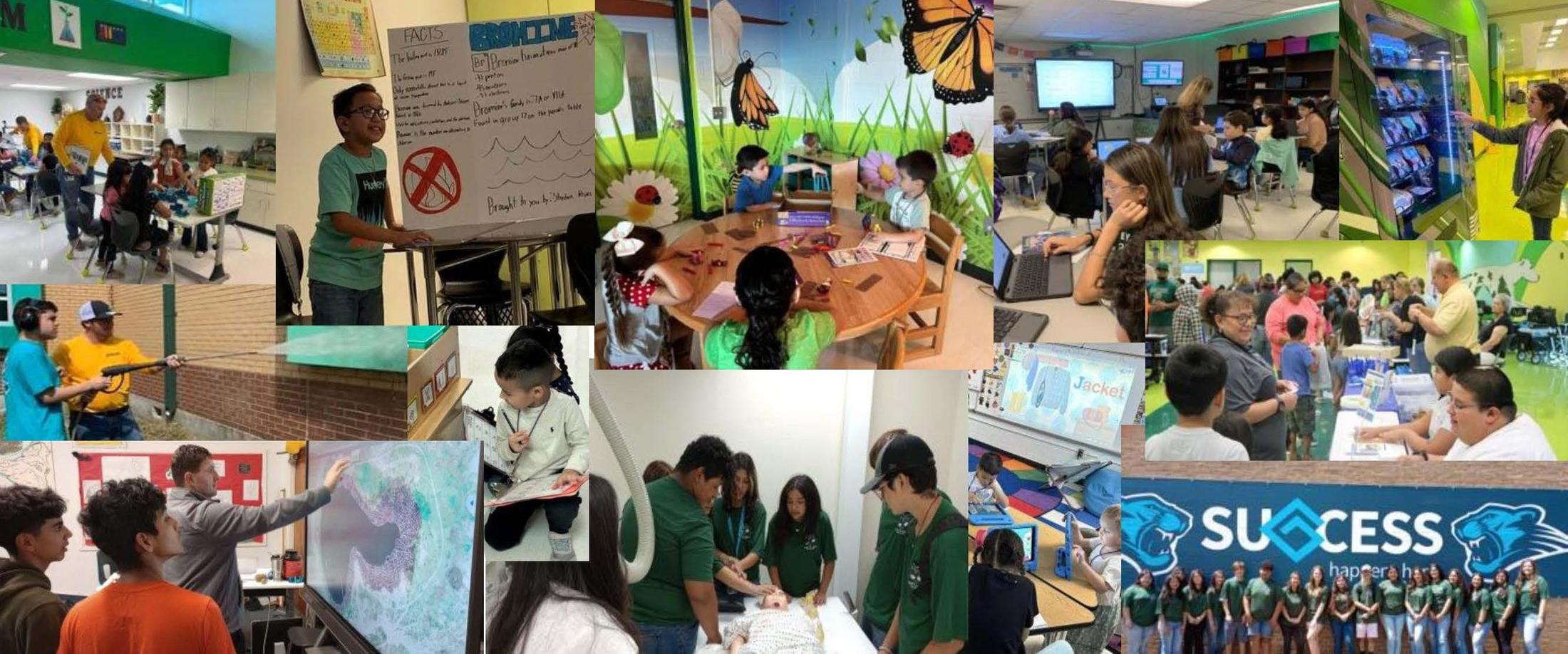 A collage depicting diverse individuals engaged in various activities within a classroom setting.