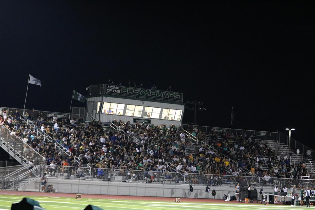 A diverse crowd of spectators intently watching a football game, showcasing excitement and engagement in the event.