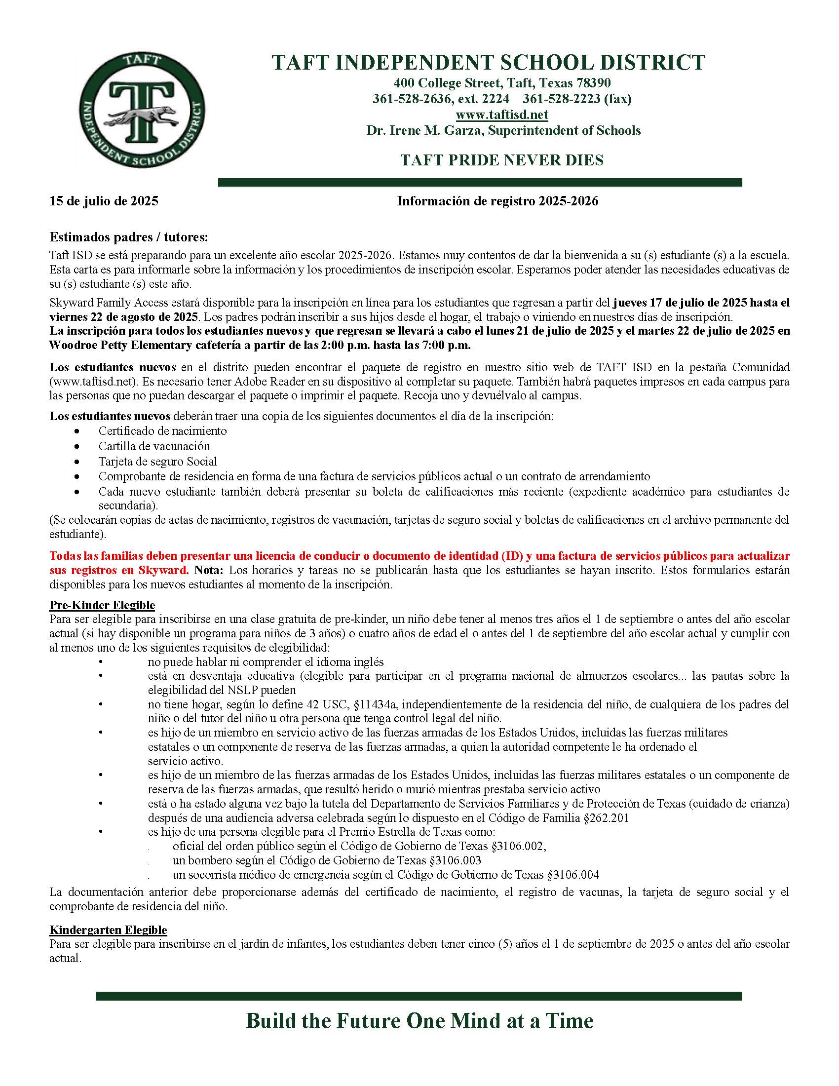 25-26 Registration Letter Spanish