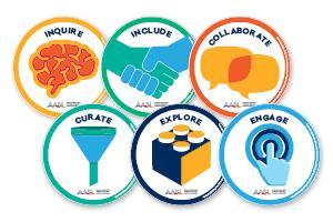 A collection of six colorful stickers featuring various unique icons, showcasing diverse designs and themes.