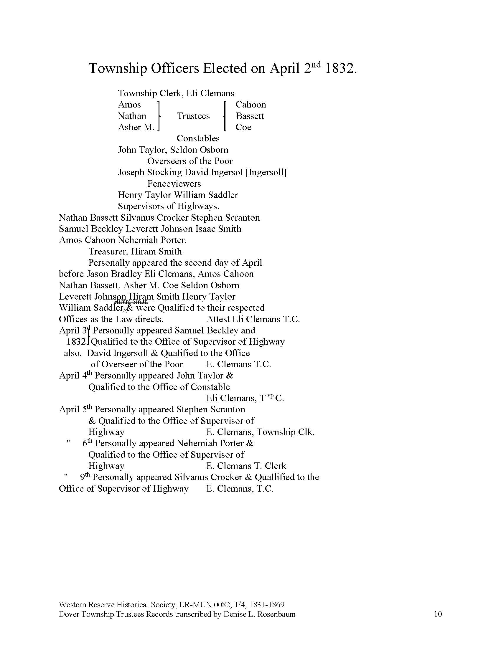Dover Township Trustees Records Transcriptions