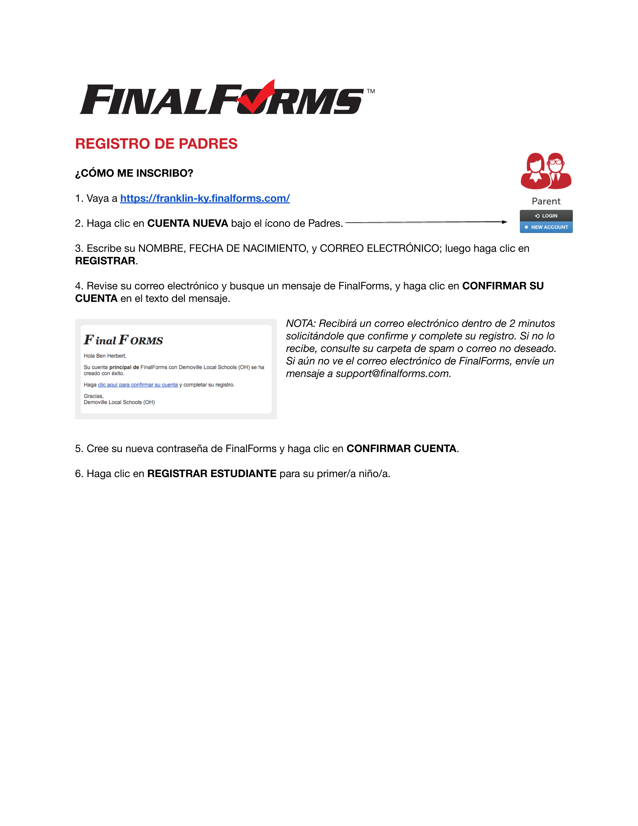 Instructions for uploading final forms in spanish