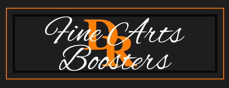 Logo of fine arts boosters featuring artistic elements and vibrant colors, symbolizing support for the arts community.