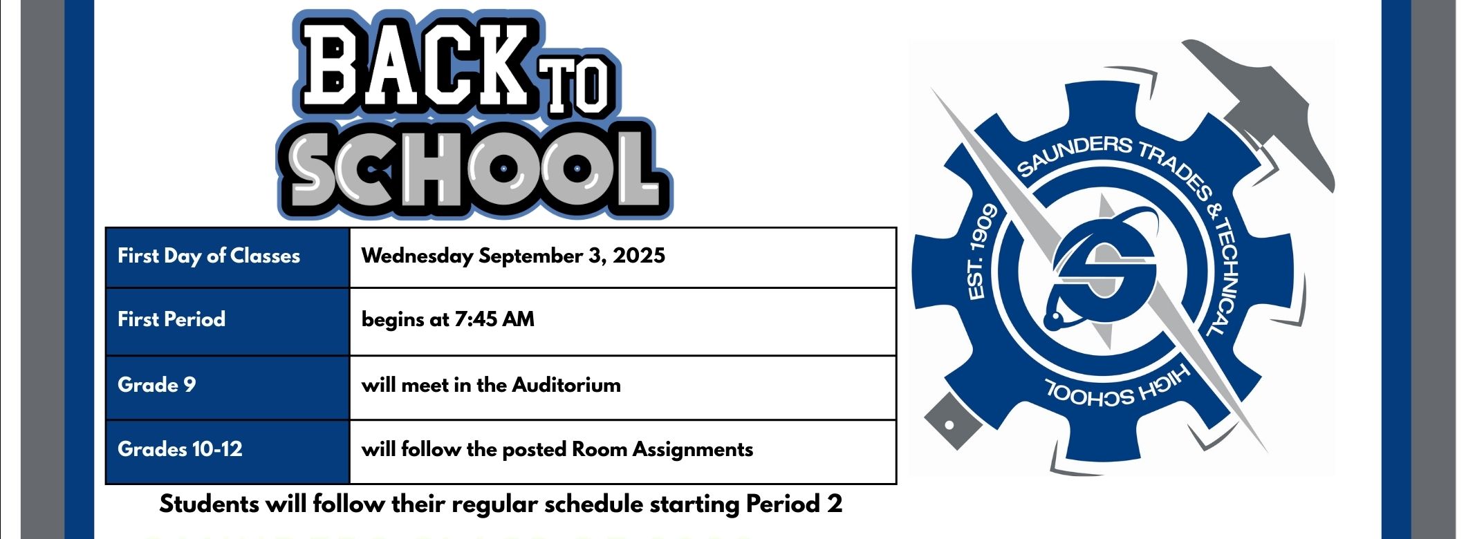 Welcome Back! Opening Day is Sept 3 at 7:45 AM