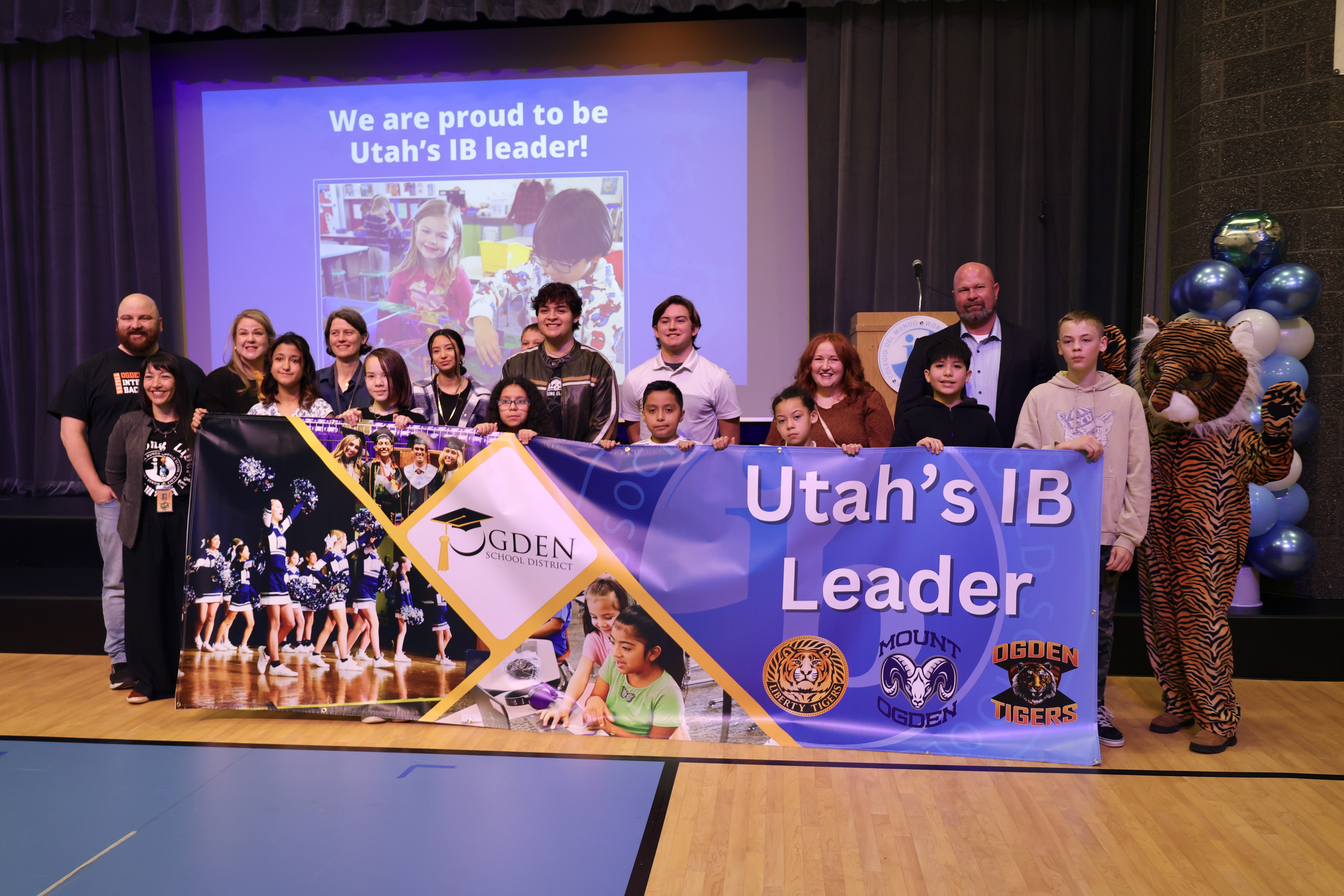Students with banner