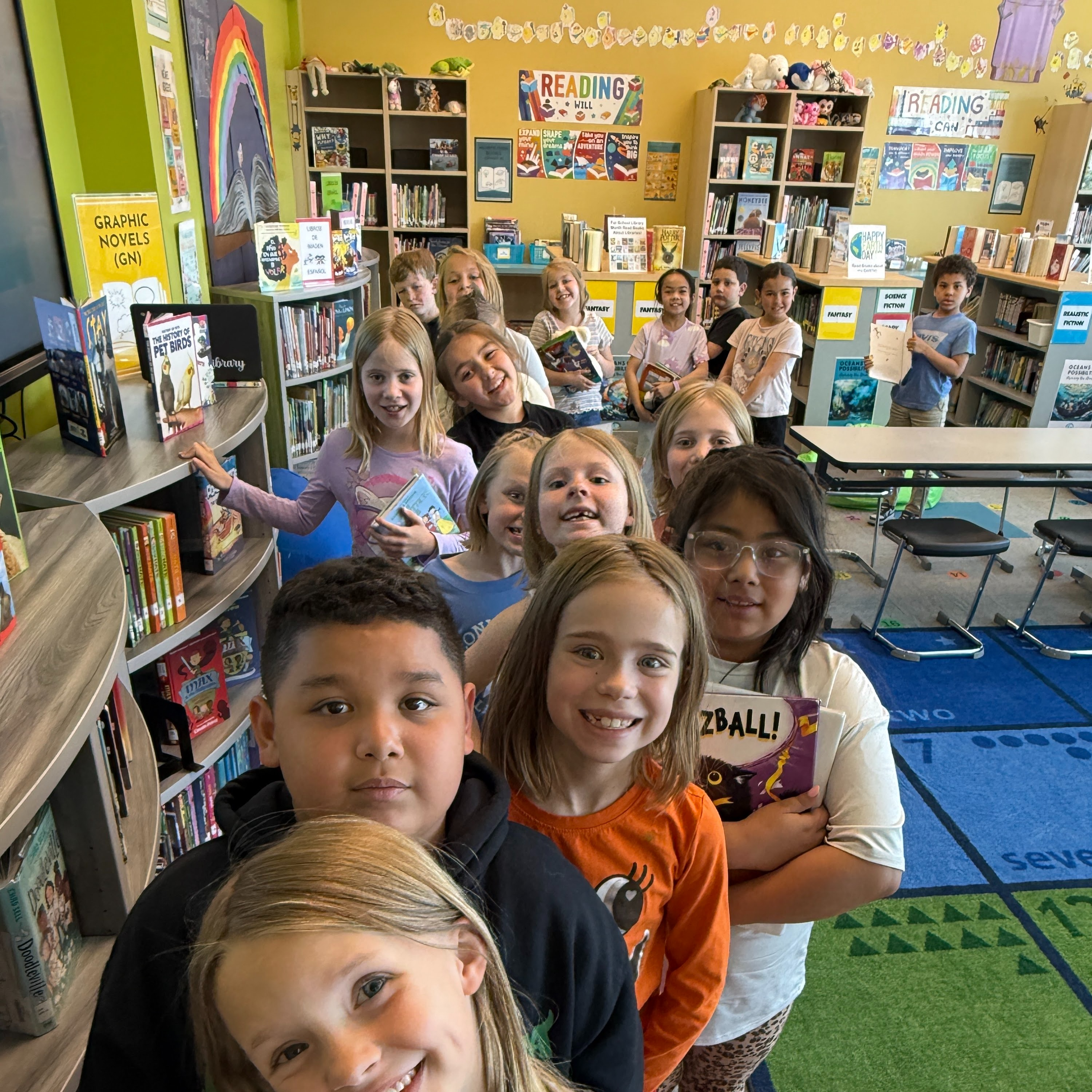 2nd grade class in the library