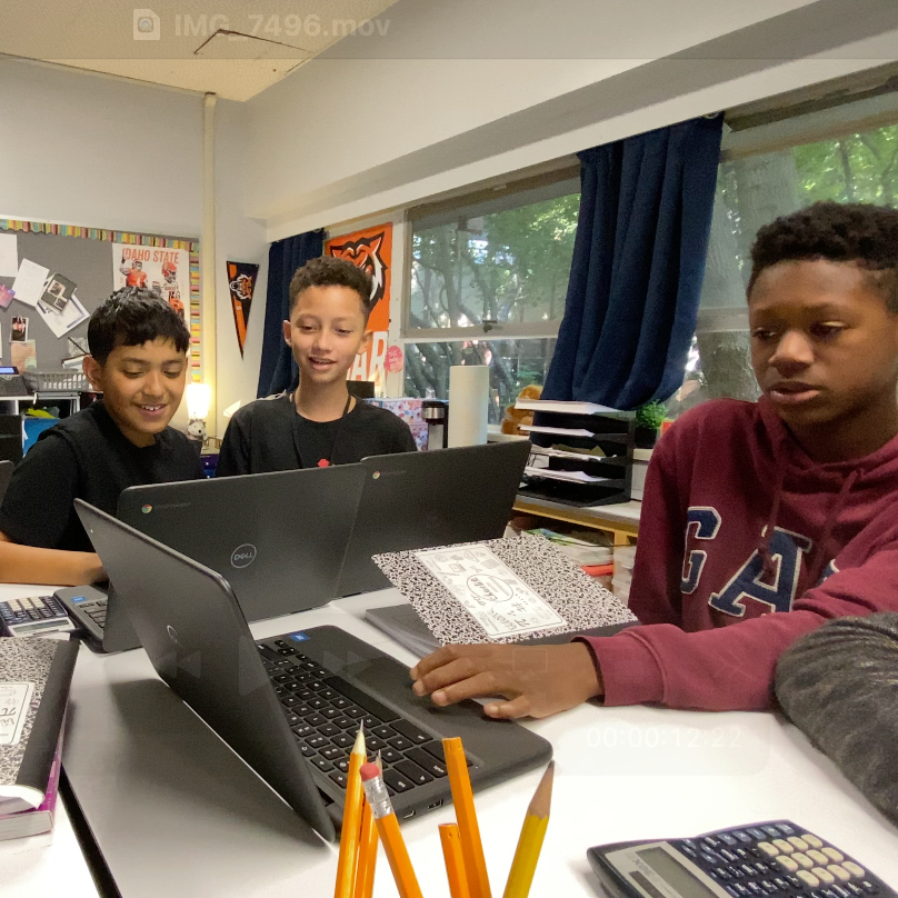 Students collaborating on a class project