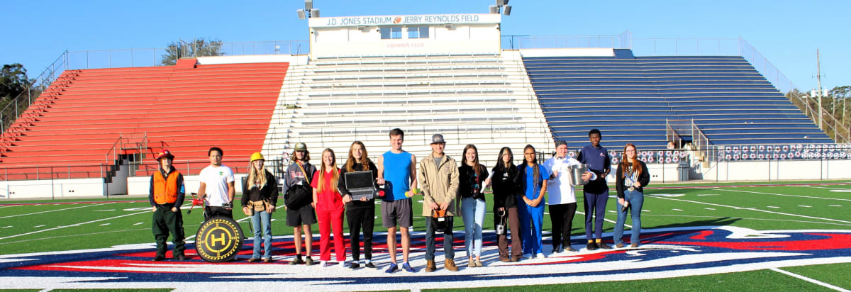 students on the football field