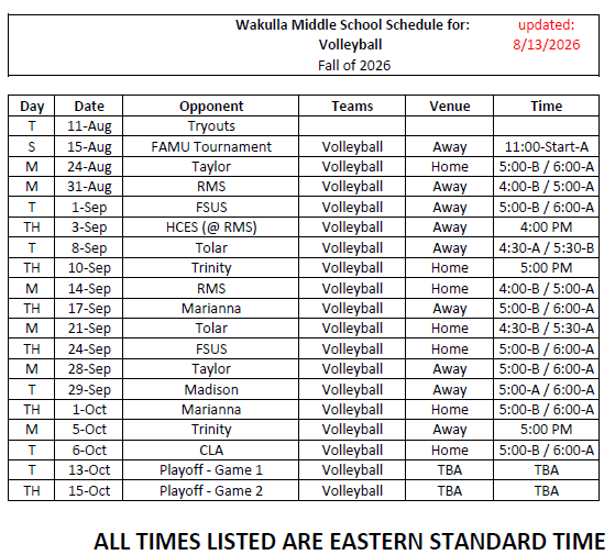 volleyball schedule