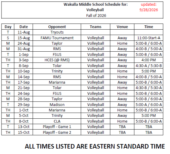 volleyball schedule