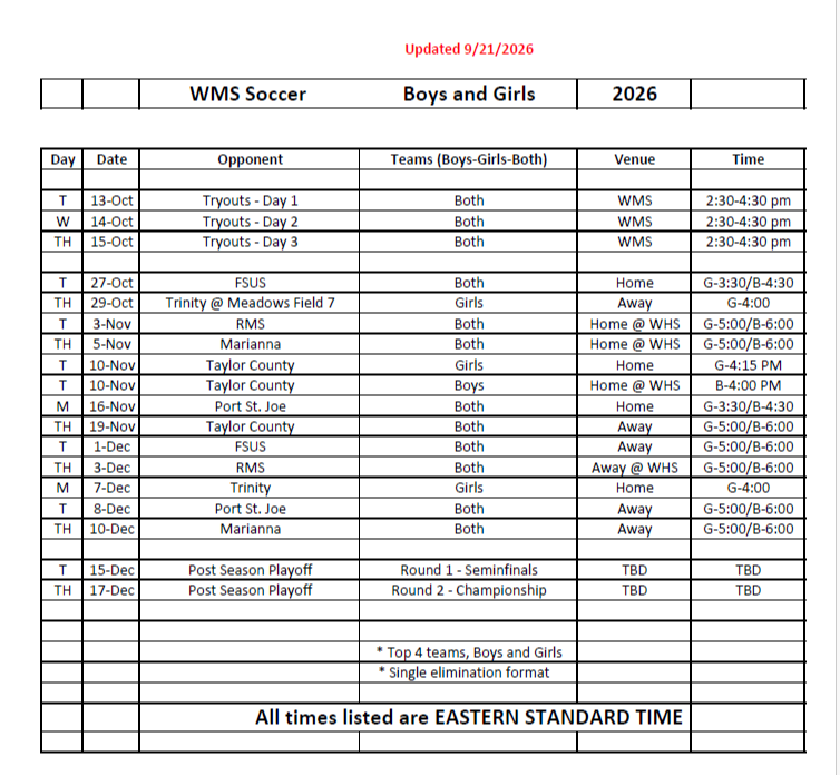 Soccer Schedule 24-25