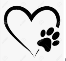 A stylized black heart shape with a paw print integrated into the design, symbolizing love for animals.