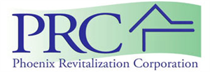 Logo of the Phoenix Revitalization Corporation featuring the acronym 'PRC' and a stylized house graphic.