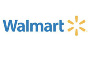The Walmart logo features the word 'Walmart' in blue with a yellow starburst symbol to the right.