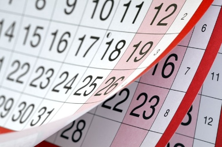 A calendar displaying various dates, organized in a grid format, indicating days of the month and week.