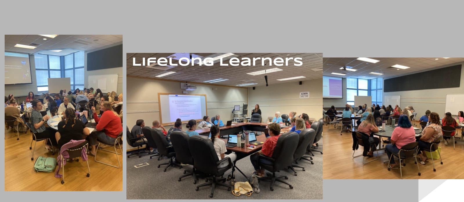  collage showcasing diverse individuals engaged in various activities within a classroom setting.