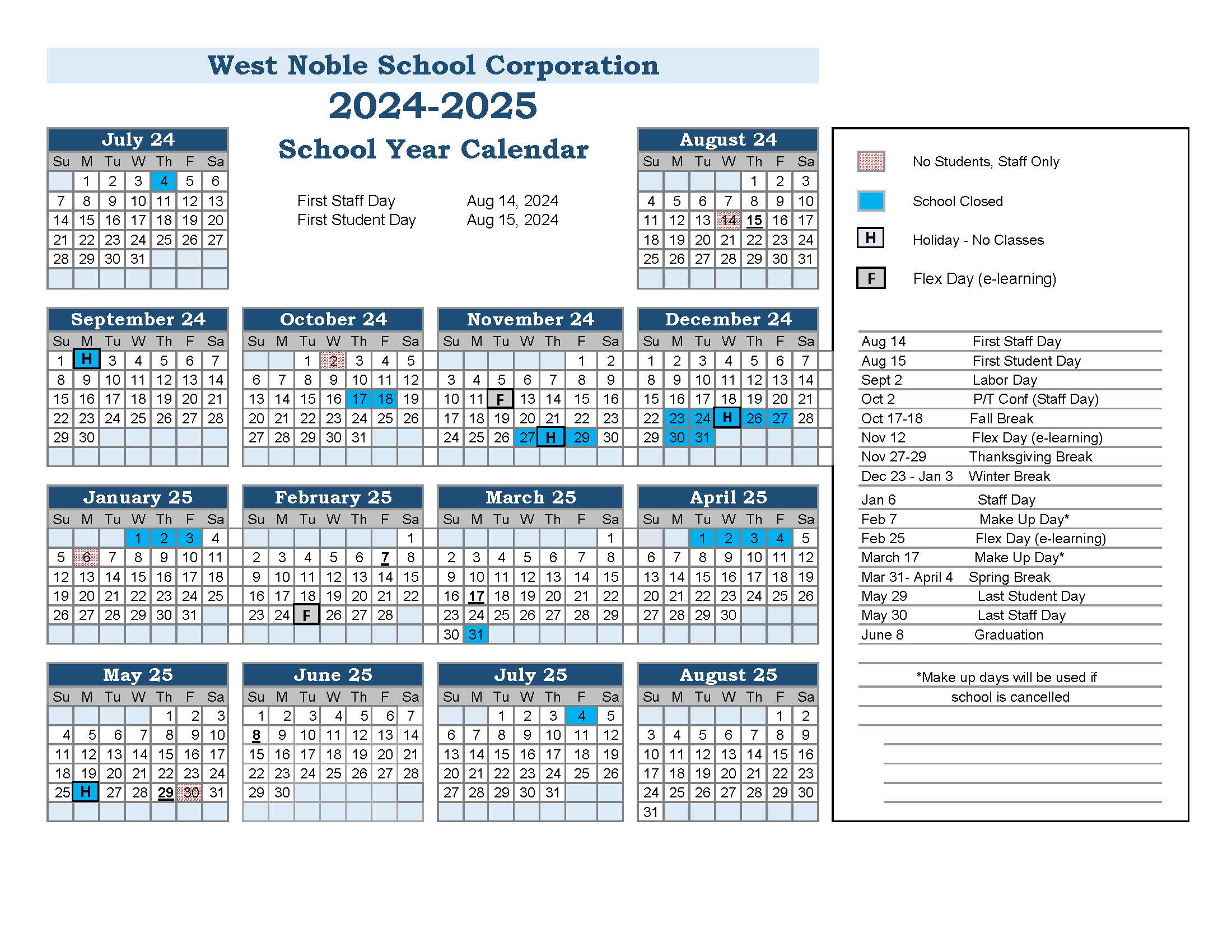 2024-25 English Calendar