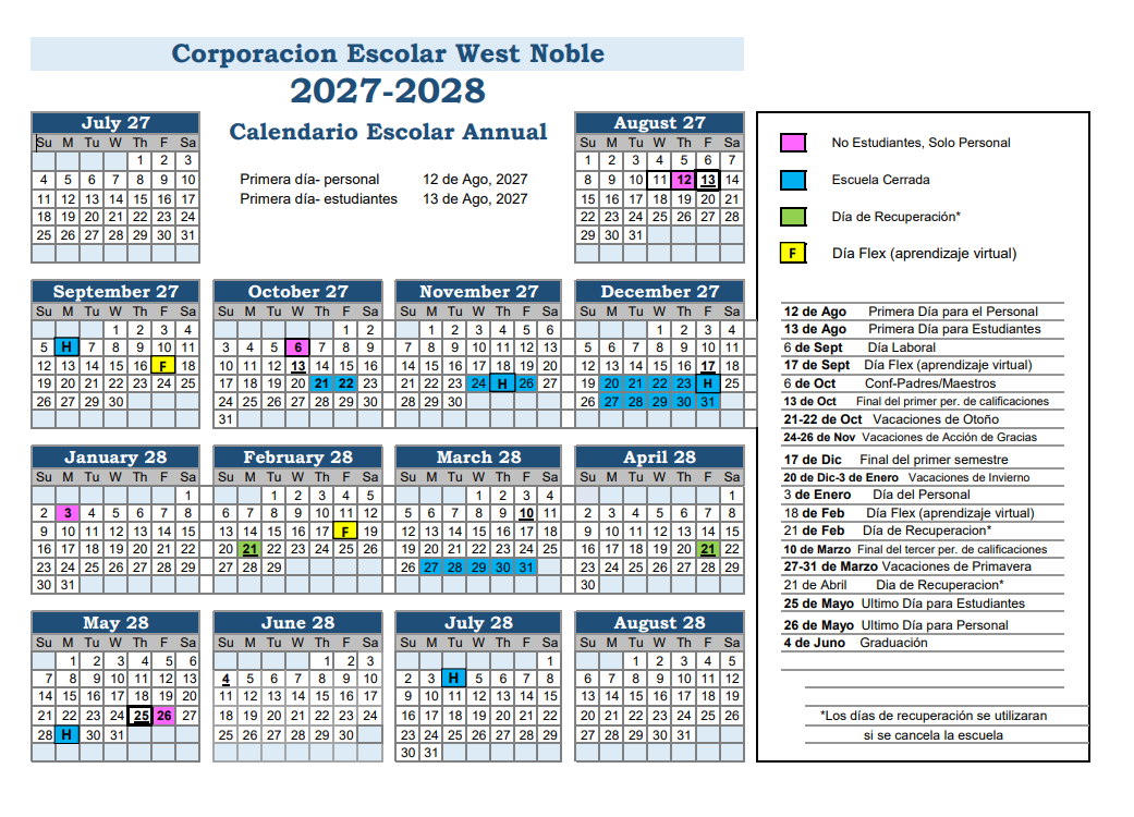 2027-28 School Year Calendar