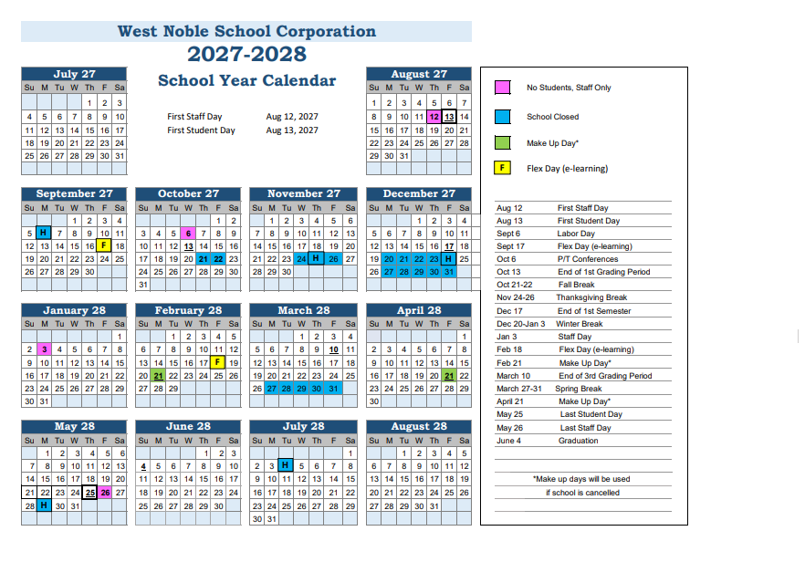 2027-28 School Year Calendar
