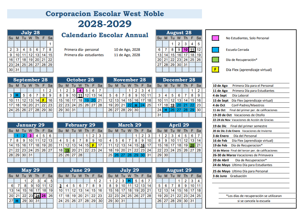 2028-29 School Year Calendar