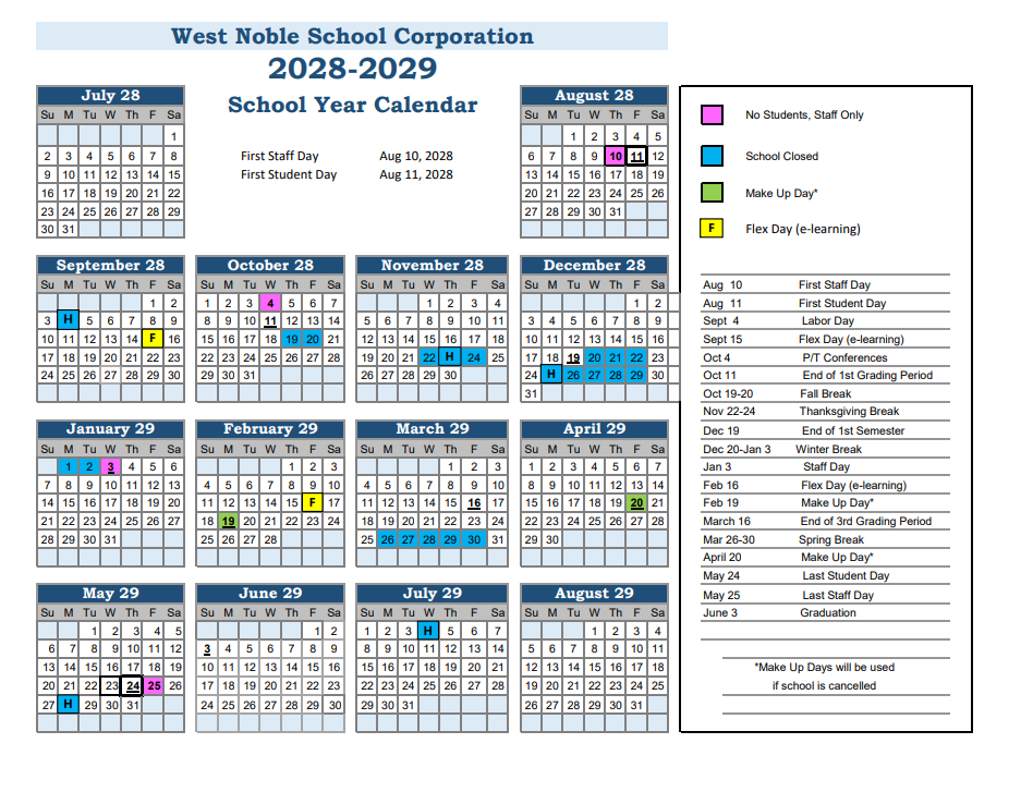 2028-29 School Year Calendar