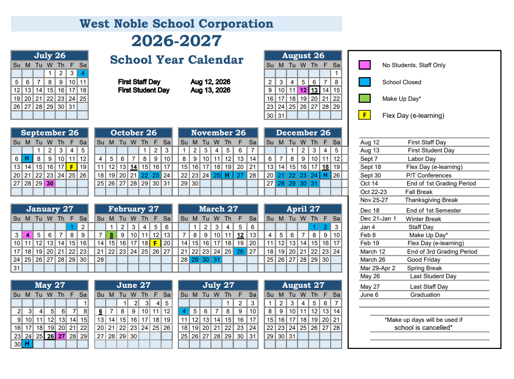 2026-27 School Year Calendar
