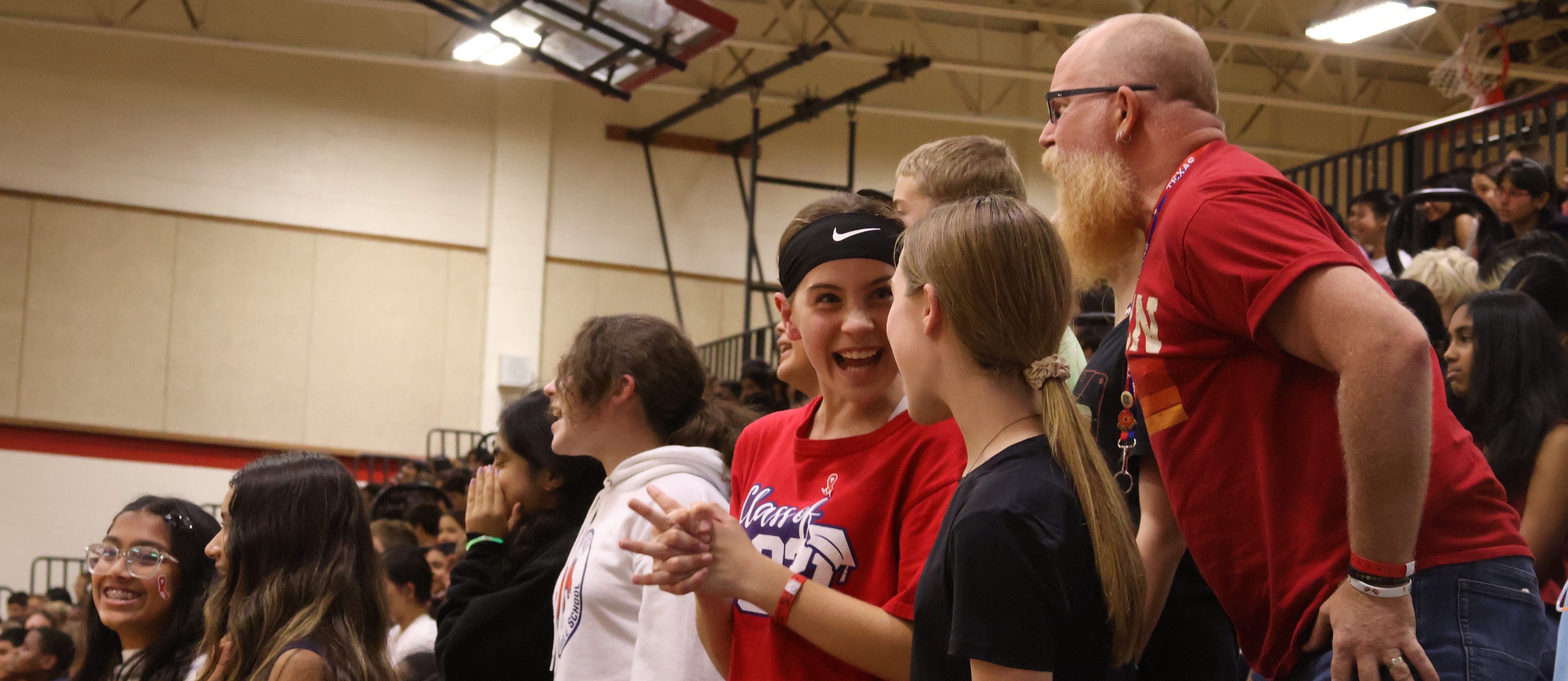 students and Mr. Parks at a pep rally.