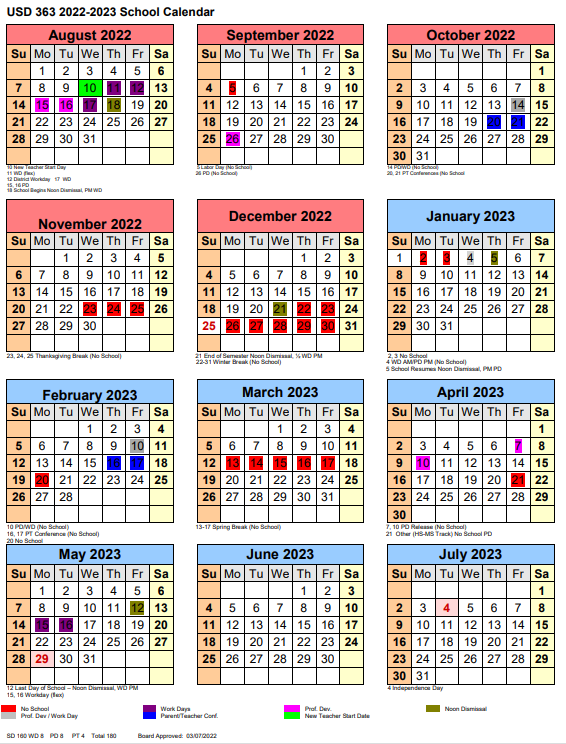 School Calendar At A Glance 2022-23 | USD 363 Holcomb School District