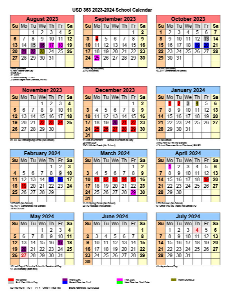 School Calendar At A Glance