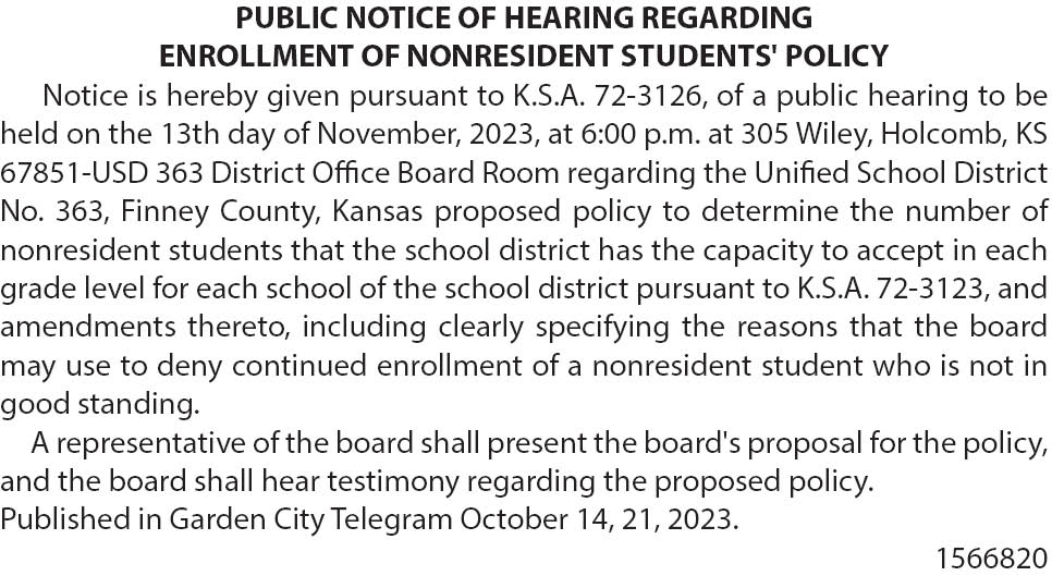 Public Notice of Hearing Regarding Enrollment of Nonresident Students Policy 